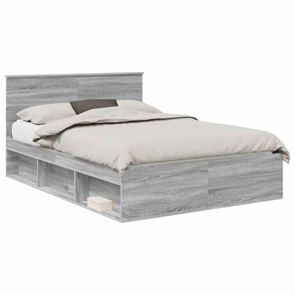 vidaXL Estructura de cama con cabecera Gris Sonoma 140 x 190 cm