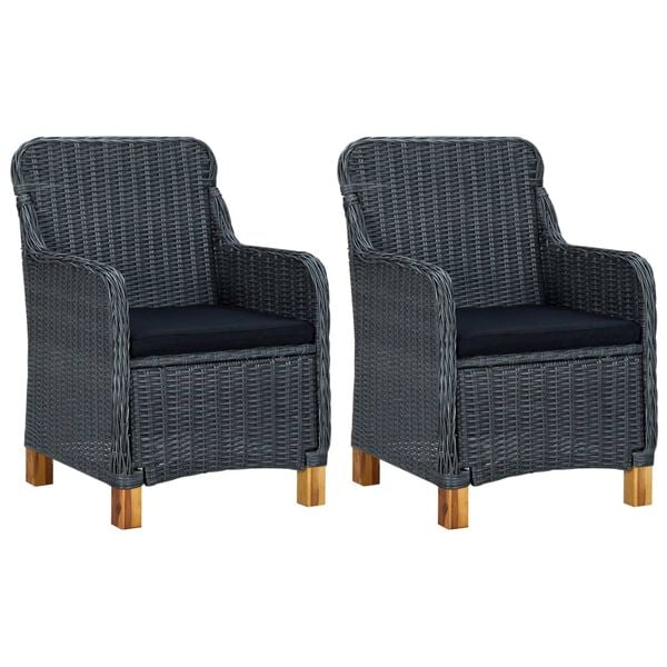 vidaXL Set muebles jardín 3 pzas ratán sintético gris oscuro y cojines
