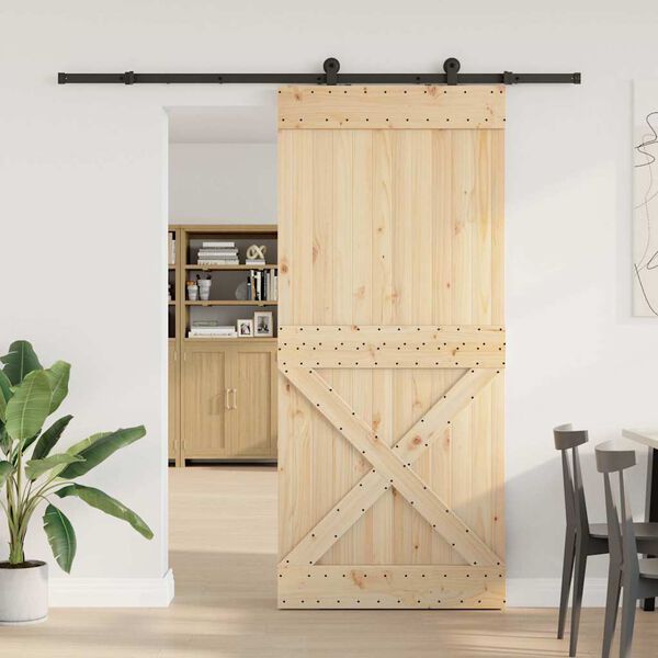 vidaXL Puerta corredera con herrajes madera maciza de pino 100x210 cm