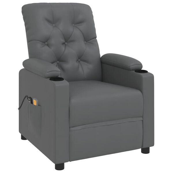 vidaXL Sill&oacute;n de masaje elevable cuero sint&eacute;tico gris