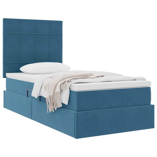 vidaXL Cama con almacenamiento y colch&oacute;n Azul Oscuro 90 x 190 cm