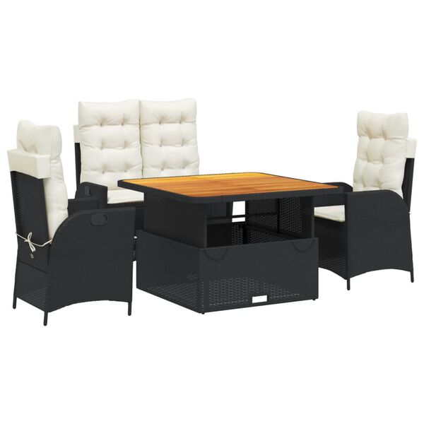 vidaXL Juego comedor jard&iacute;n 4 piezas con cojines rat&aacute;n sint&eacute;tico negro