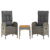 vidaXL Set de muebles de jard&iacute;n 3 pzas y cojines rat&aacute;n sint&eacute;tico gris