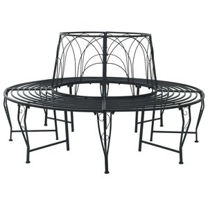 vidaXL Banco de &Aacute;rbol 8-N&uacute;mero de plazas &Oslash; 160 x 89 cm Acero Negro
