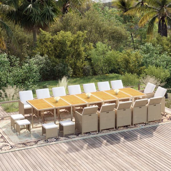 vidaXL Set comedor de jard&iacute;n 19 pzas con cojines rat&aacute;n sint&eacute;tico beige