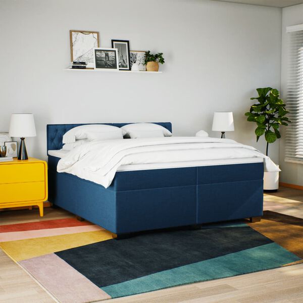 vidaXL Cama box spring con colch&oacute;n tela azul 200x200 cm