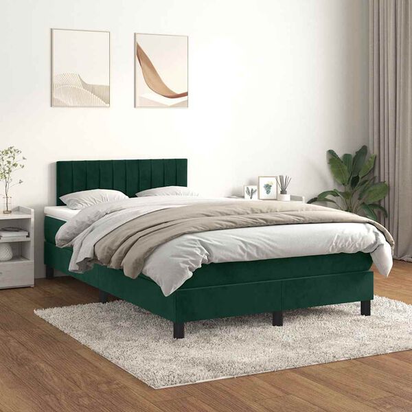 vidaXL Cama box spring con colch&oacute;n terciopelo verde oscuro 120x190 cm