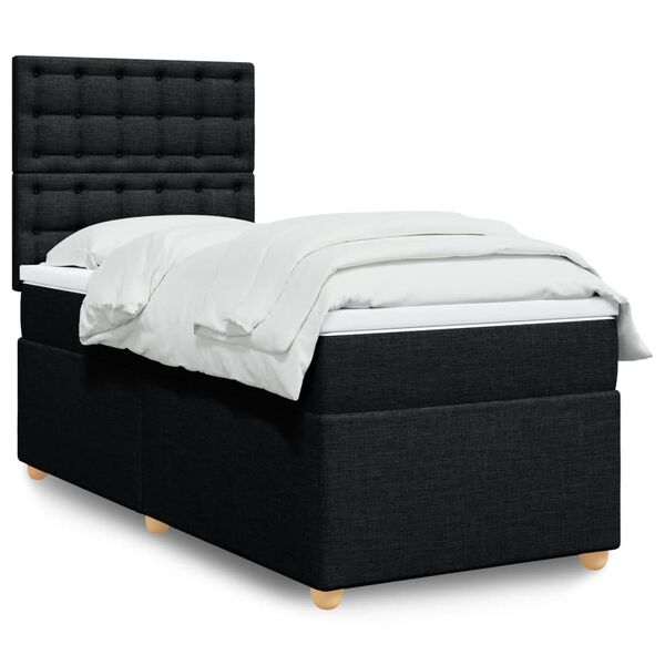 vidaXL Cama box spring con colch&oacute;n tela negro 90x190 cm