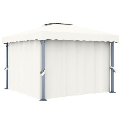 vidaXL Cenador con cortina blanco crema aluminio 3x3 m