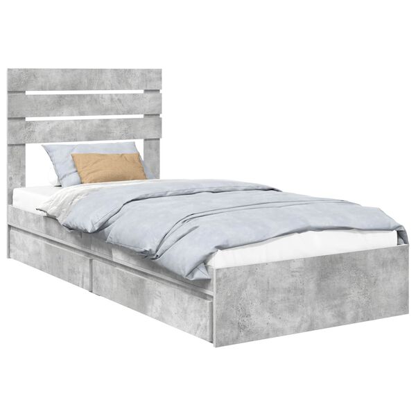 vidaXL Cama con almacenamiento con cabecera Gris Concreto 90 x 200 cm