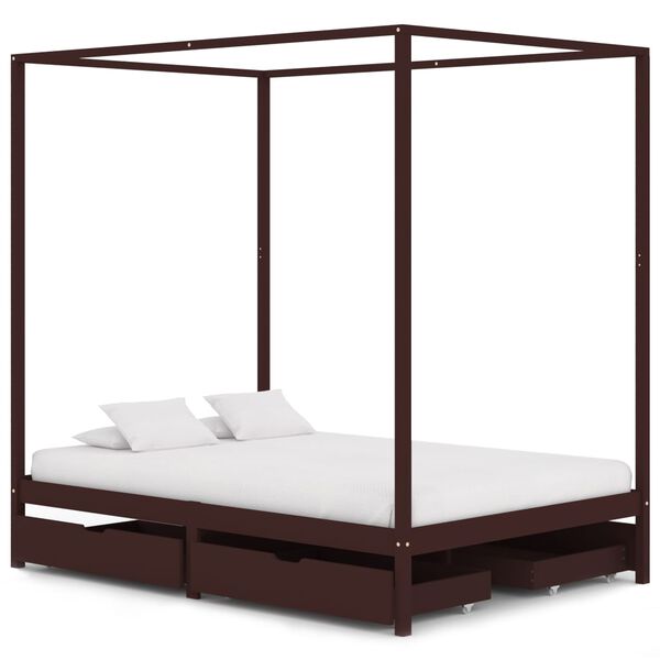 vidaXL Estructura de cama dosel 4 cajones pino marr&oacute;n oscuro 140x200cm