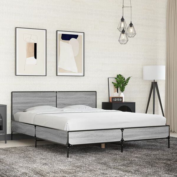 vidaXL Estructura cama madera ingenier&iacute;a metal gris Sonoma 160x200 cm
