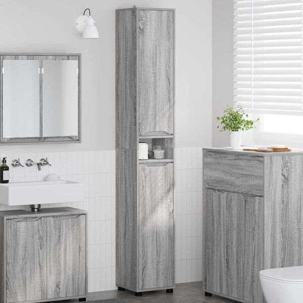 vidaXL Gabinete de Ba&ntilde;o con estante Gris Sonoma 30,5 x 30 x 195 cm
