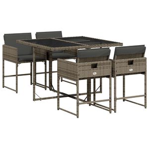 vidaXL Set comedor de jard&iacute;n 5 piezas con cojines rat&aacute;n sint&eacute;tico gris