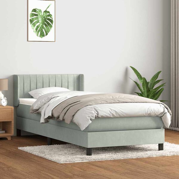 vidaXL Cama box spring con colch&oacute;n terciopelo gris claro 90x210 cm