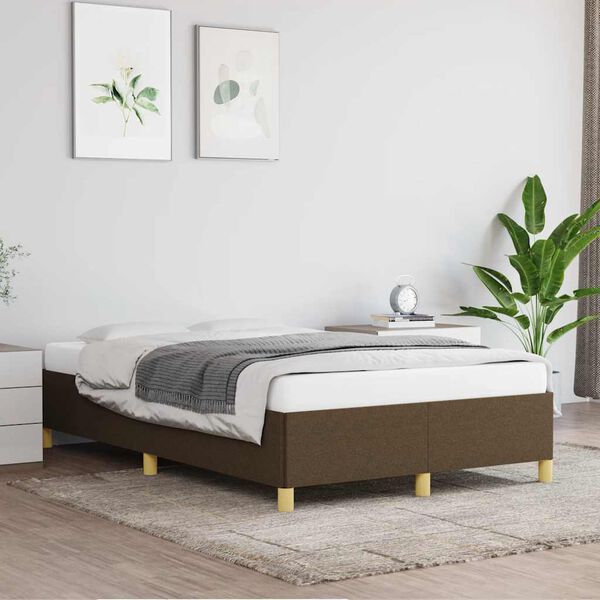 vidaXL Estructura de cama sin colch&oacute;n tela marr&oacute;n oscuro 120x190 cm
