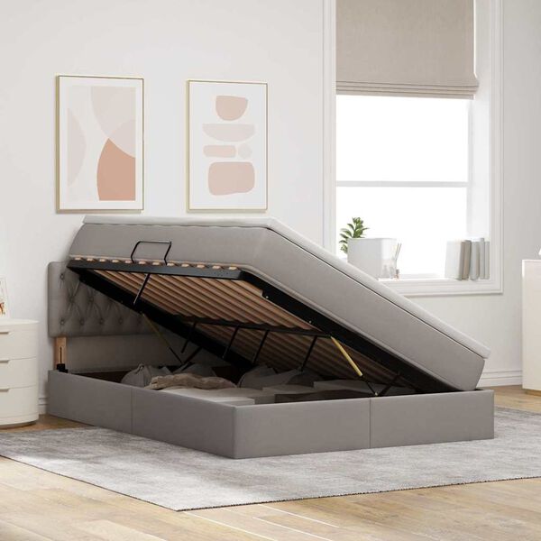 vidaXL Cama con almacenamiento y colch&oacute;n Taup&eacute; 140 x 200 cm