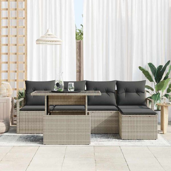 vidaXL Conjunto de sof&aacute; de jard&iacute;n 6 pcs Gris Claro Polirat&aacute;n
