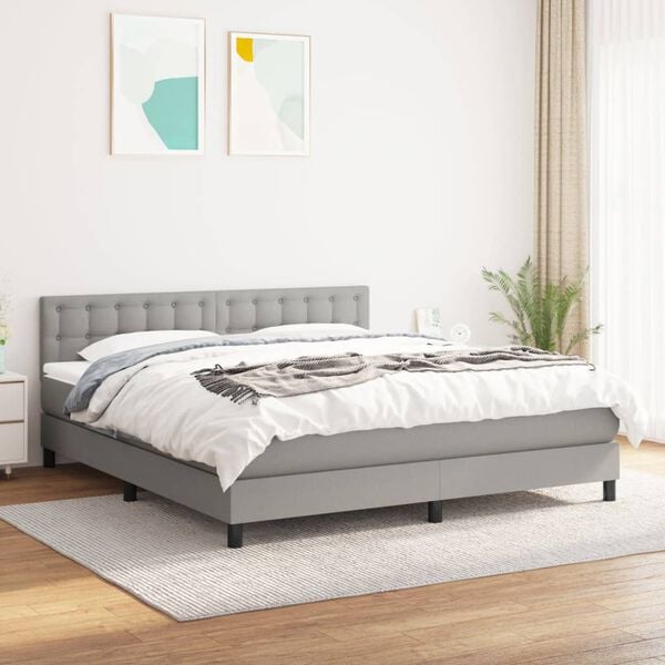 vidaXL Cama box spring con colch&oacute;n tela gris claro 160x200 cm