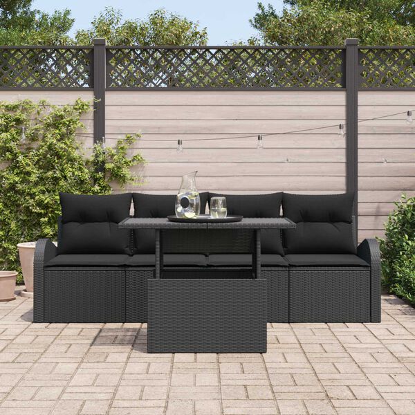 vidaXL Conjunto de sof&aacute; de jard&iacute;n 5 pcs Negro Rattan de Poli&eacute;ster