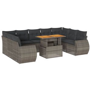 vidaXL Set de sof&aacute;s de jard&iacute;n y cojines 10 pzas rat&aacute;n sint&eacute;tico gris