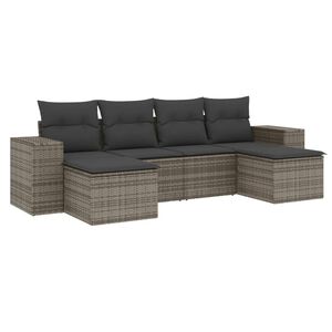 vidaXL Set de muebles de jard&iacute;n 6 pzas y cojines rat&aacute;n sint&eacute;tico gris