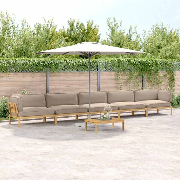 vidaXL Juego de Sof&aacute; con coj&iacute;n 6 pcs Taup&eacute; Madera de Acacia S&oacute;lida