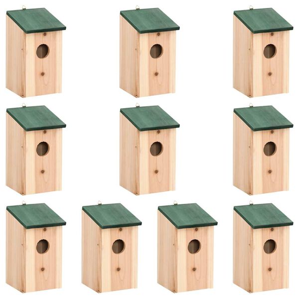 vidaXL Casa para p&aacute;jaros 10 unidades madera maciza de abeto 12x12x22cm