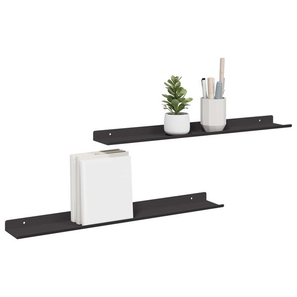vidaXL Estante de pared con estante 2 pcs Negro 60 x 8,5 x 2,5 cm