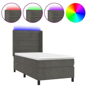 vidaXL Cama box spring colch&oacute;n y LED terciopelo gris oscuro 80x200 cm