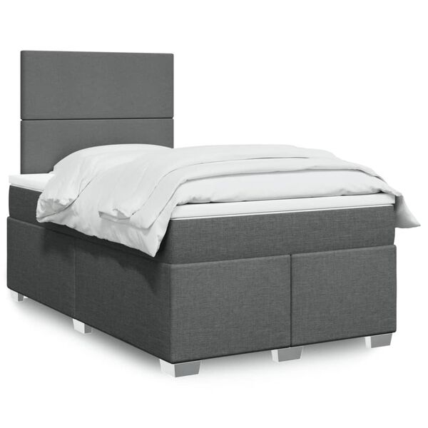 vidaXL Cama box spring con colch&oacute;n tela gris oscuro 120x190 cm