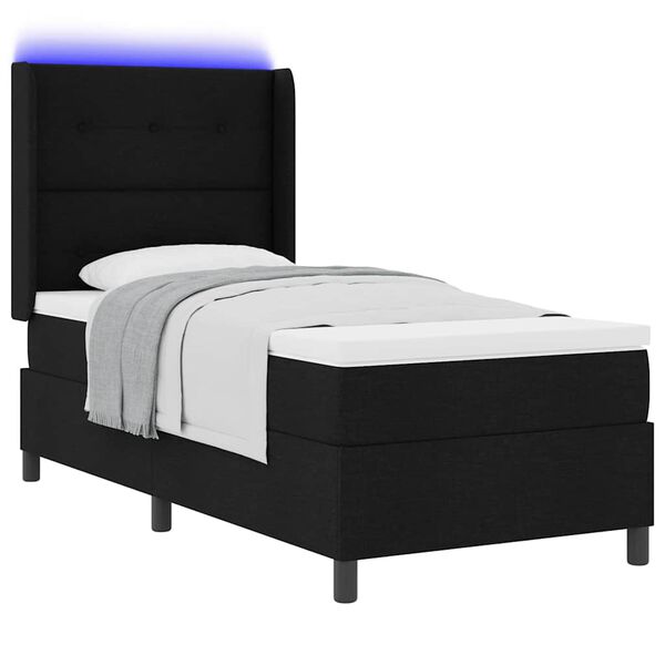 vidaXL Cama Box Spring LED con colch&oacute;n Negro 80 x 200 cm tela