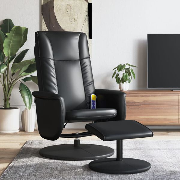 vidaXL Sill&oacute;n reclinable masaje con reposapi&eacute;s cuero sint&eacute;tico negro