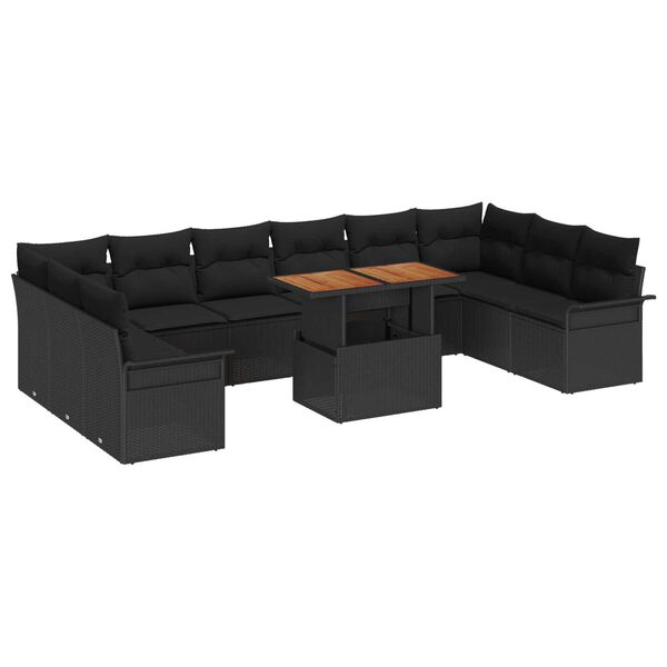 vidaXL Conjunto de sof&aacute; de jard&iacute;n 11 pcs Negro Polirat&aacute;n