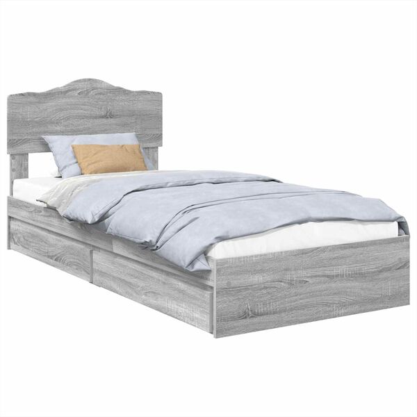 vidaXL Cama con almacenamiento con cabecera Gris Sonoma 100 x 200 cm