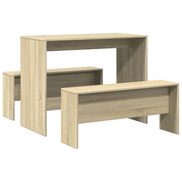 vidaXL Mesa y bancos de comedor 3 pzas madera ingenier&iacute;a roble Sonoma
