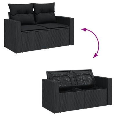 vidaXL Set de sofás de jardín con cojines 3 pzas ratán sintético negro
