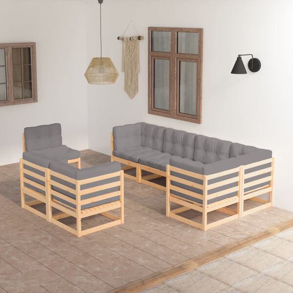 vidaXL Muebles de jardín 8 pzas y cojines madera maciza pino