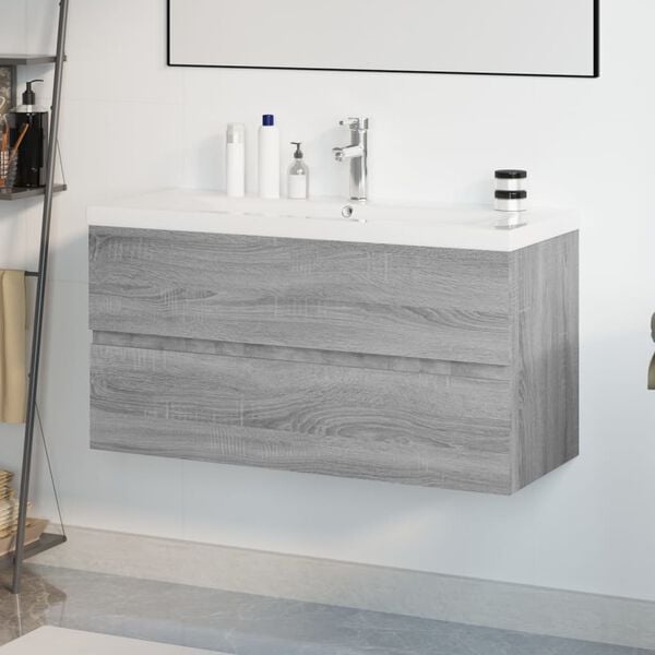 vidaXL Mueble de ba&ntilde;o con lavabo madera contrachapada gris Sonoma