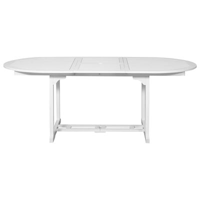 vidaXL Comedor de jardín 7 pzas de madera blanca con mesa extensible