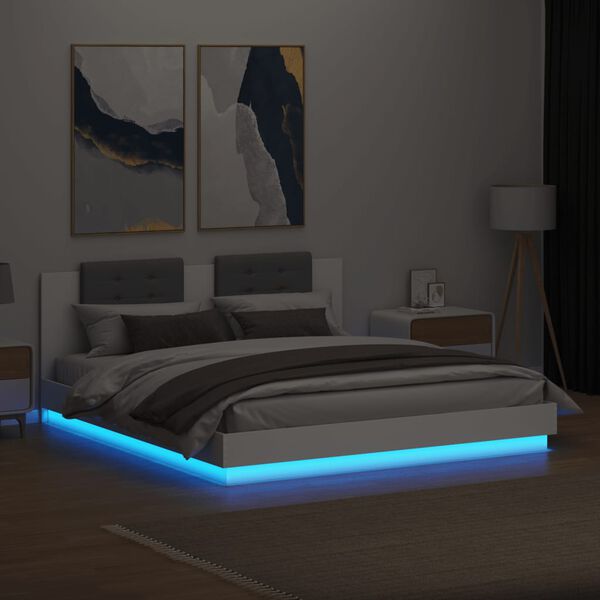 vidaXL Estructura de cama con LED sin colch&oacute;n blanco 180x200 cm