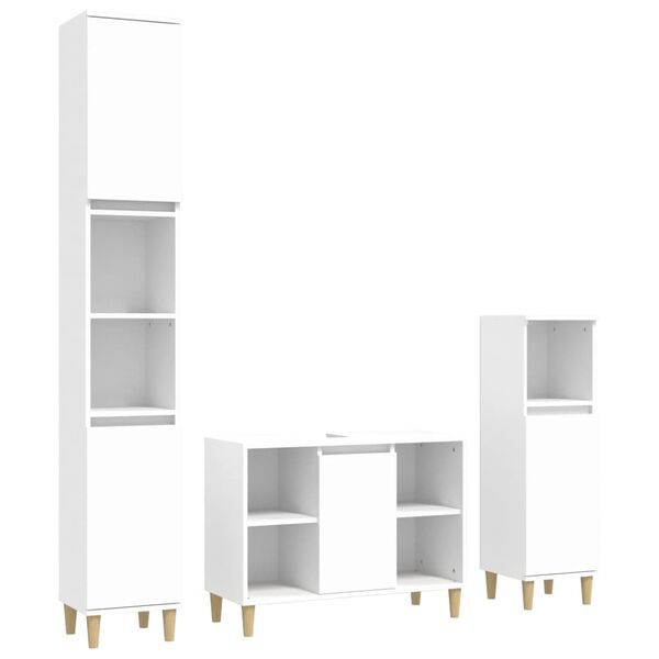 vidaXL Juego de muebles de ba&ntilde;o 3 pzas madera contrachapada blanco