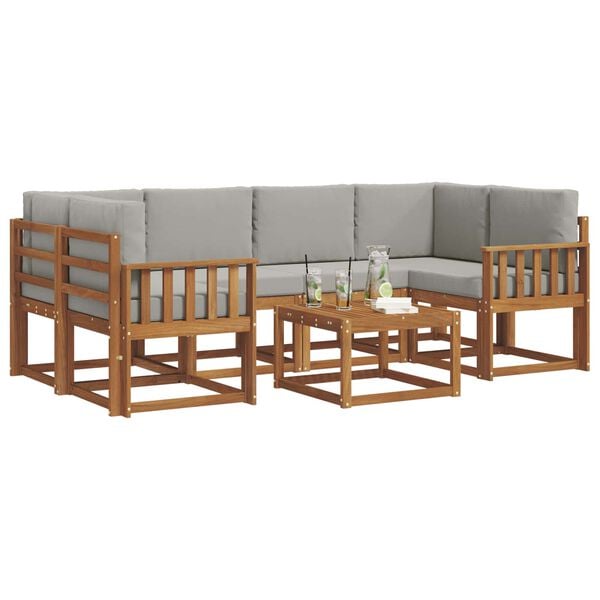 vidaXL Conjunto de sof&aacute;s de exterior 7 pcs Gris Natural y Claro