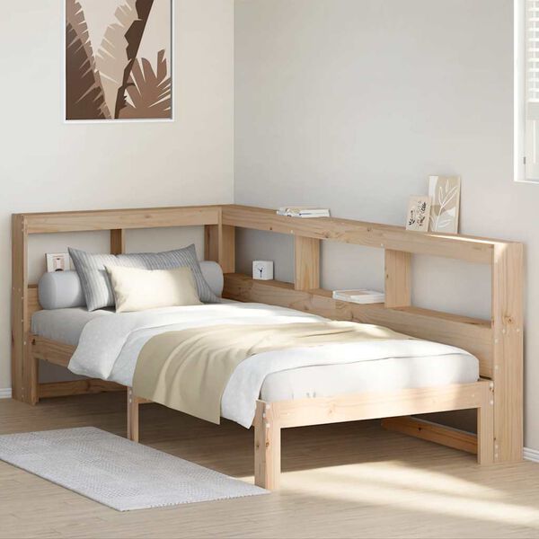 vidaXL Cama con estanter&iacute;a sin colch&oacute;n madera maciza de pino 100x200cm