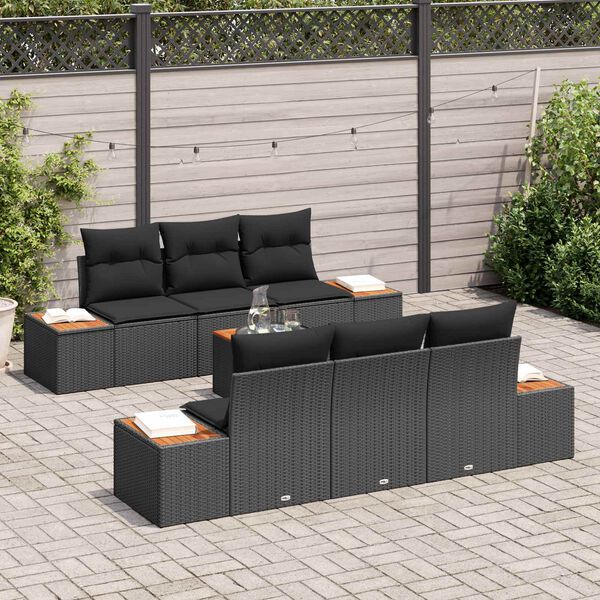 vidaXL Conjunto de sof&aacute; de jard&iacute;n con coj&iacute;n 7 pcs Negro Polirat&aacute;n