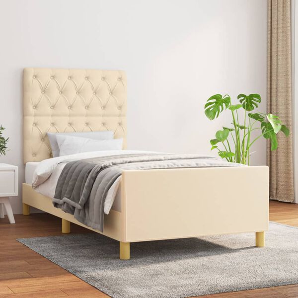 vidaXL Estructura de cama sin colch&oacute;n tela crema 80x200 cm