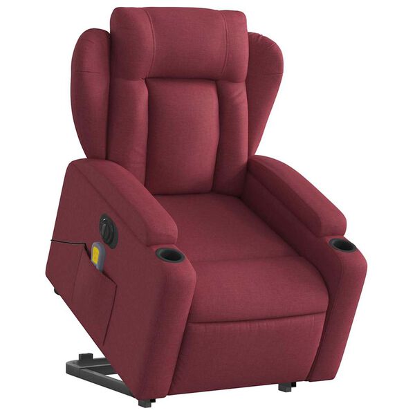 vidaXL Sillón de masaje elevable eléctrico tela rojo tinto