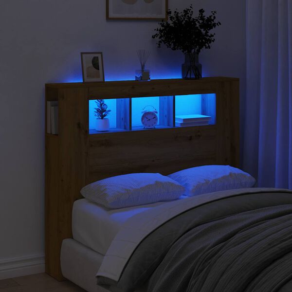 vidaXL Cabecero LED madera ingenier&iacute;a roble artisan 120x18,5x103,5 cm