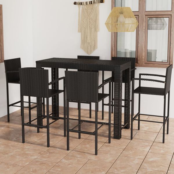 vidaXL Muebles de bar jard&iacute;n 7 pzas rat&aacute;n sint&eacute;tico reposabrazos negro