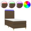 vidaXL Cama box spring colch&oacute;n y luces LED tela marr&oacute;n oscuro 90x200cm